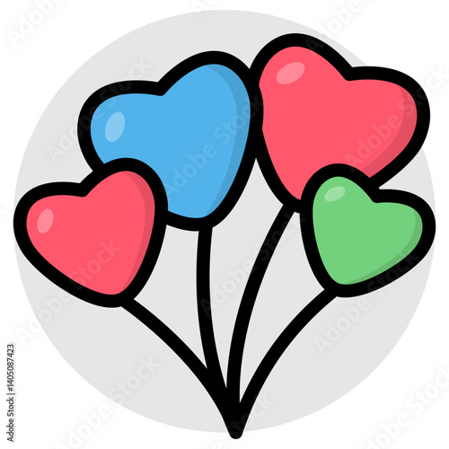Heart balloons icon, decorative accessory