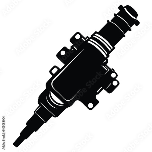 Black and White Vector Graphic of Steering Box Assembly: Automotive Part Illustration for Repair Manuals & Technical Diagrams
