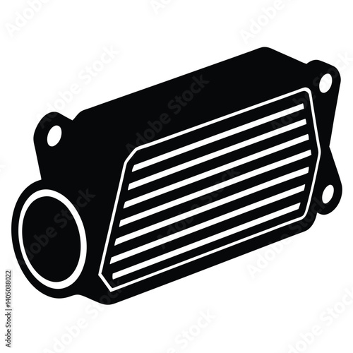Black and White Vector Graphic of an Intercooler: Automotive Part, Turbocharger Component, Car Engine Cooling System Illustration