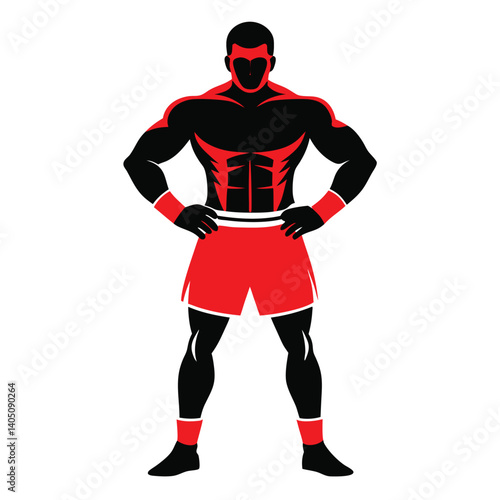 realistic silhouette of a boxer resting with hands on hips vector illustration