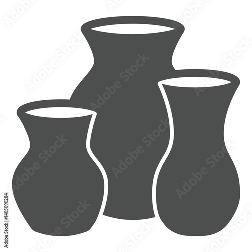 Clay vase and jugs solid icon, pottery making concept. Vector graphics. Three jugs, handcraft sign on white background, glyph style icon for mobile or web design.