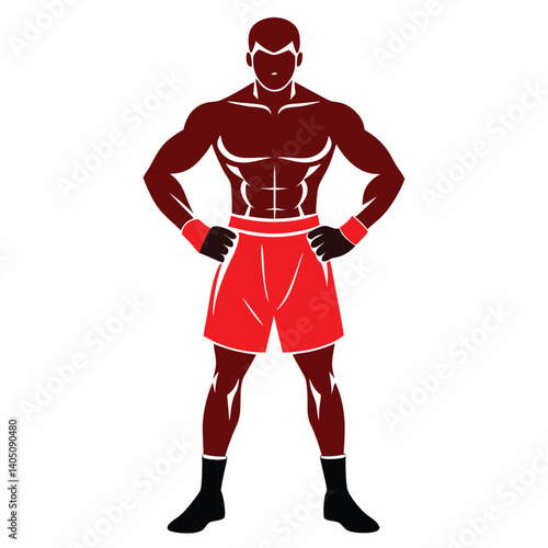 realistic silhouette of a boxer resting with hands on hips vector illustration