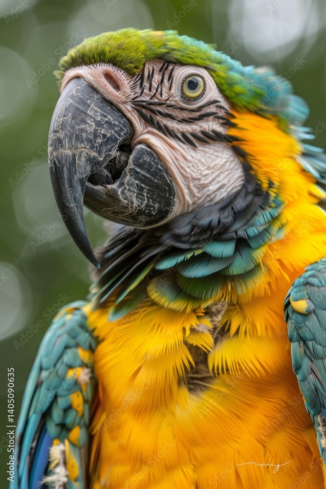 Fototapeta premium bright macaw parrot in the jungle close up,vertikales Foto
