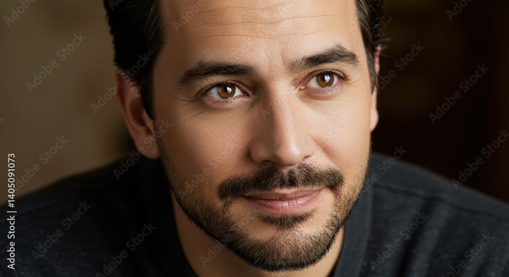 Close-up portrait of a man with a thoughtful expression in a warm setting Close-up portrait of a man with a thoughtful expression in a warm setting