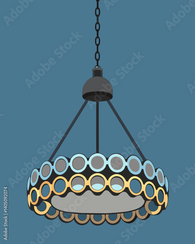 A unique pendant light fixture crafted from old bicycle chains giving new life to discarded materials.. Vector illustration