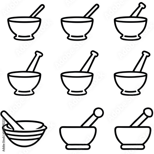 Set of Outline Illustrations of Traditional Apothecary Tools