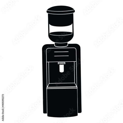 Black and White Water Cooler Illustration: Office Hydration, Dispenser, Cold and Hot Water, Refreshment, Icon, Vector Graphic, Simple Style