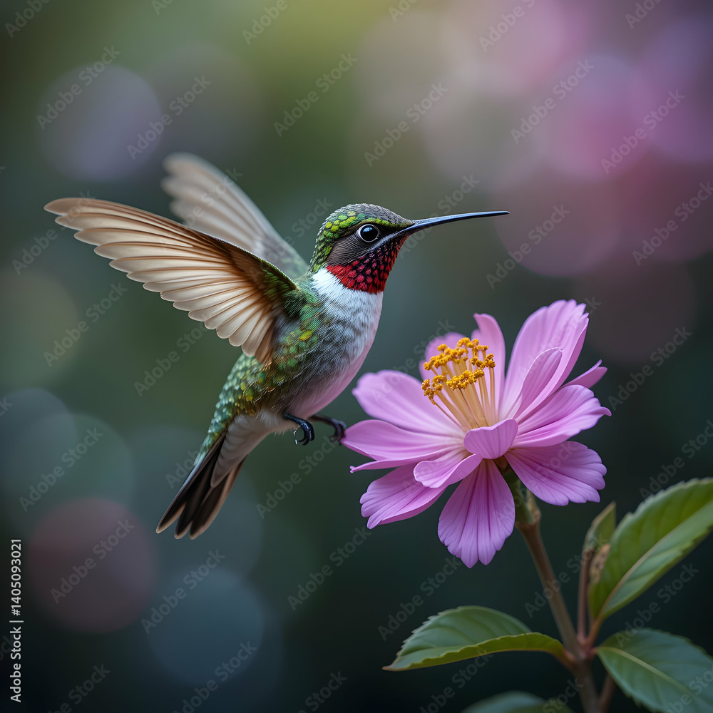 Fototapeta premium Ruby-throated Hummingbird Flower Nectar