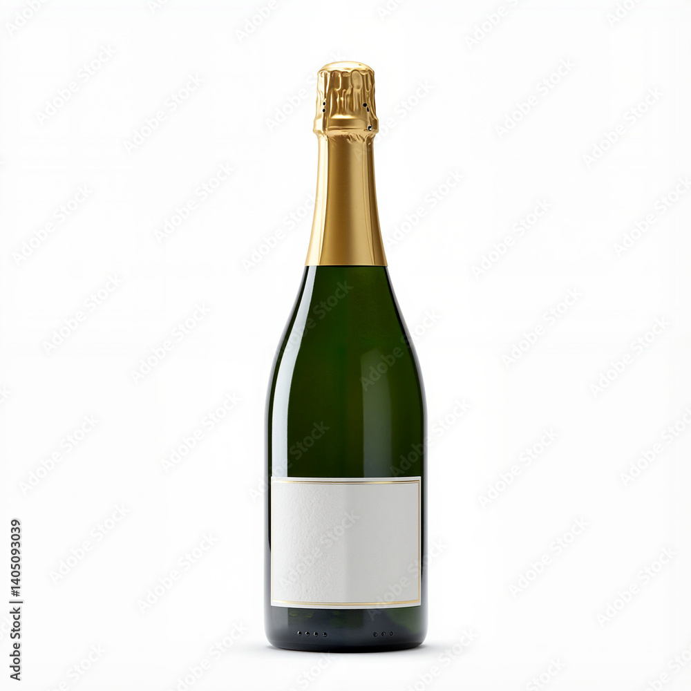 Elegant Champagne Bottle with Blank Label on White Background Elegant Champagne Bottle with Blank Label on White Background