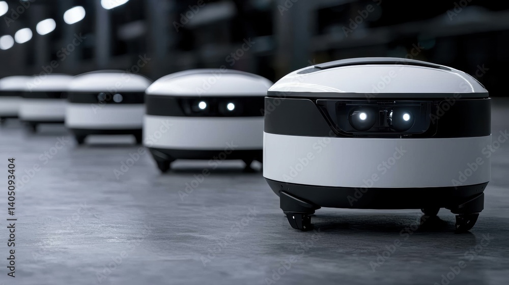 Obraz premium A line of white robots with black accents.