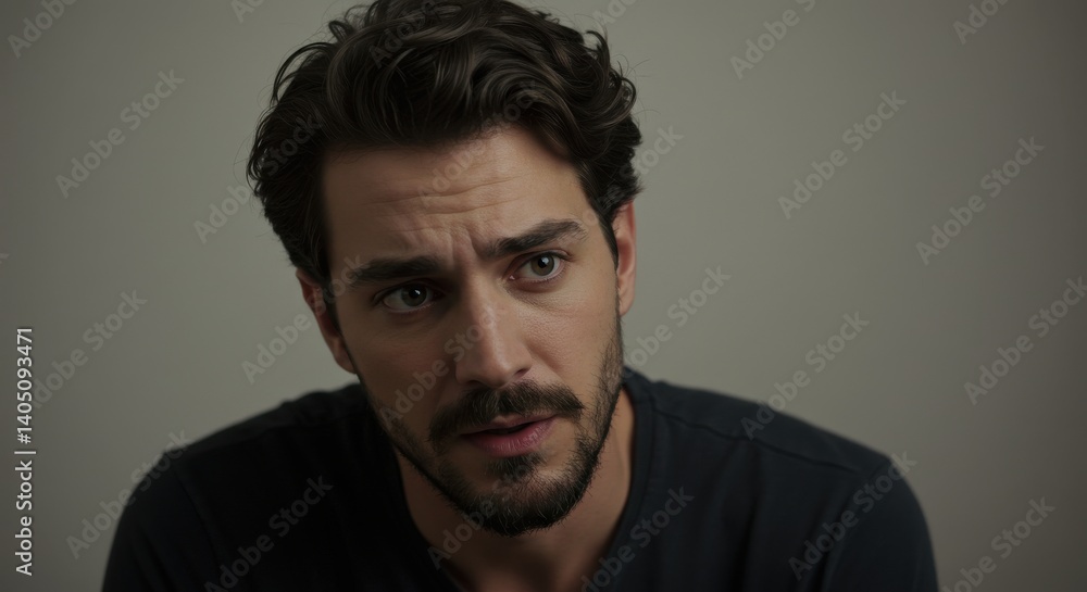 Close-up portrait of a man with expressive features, deep in thought Close-up portrait of a man with expressive features, deep in thought
