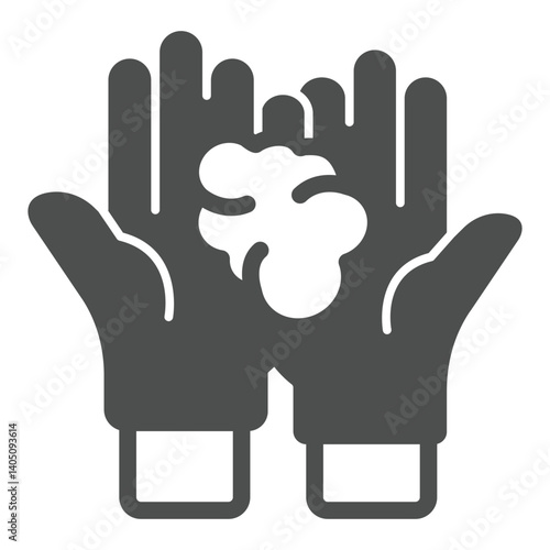 Hands with work gloves solid icon, pottery making concept. Vector graphics. Raw clay in hands, molding sign on white background, glyph style icon for mobile or web design.