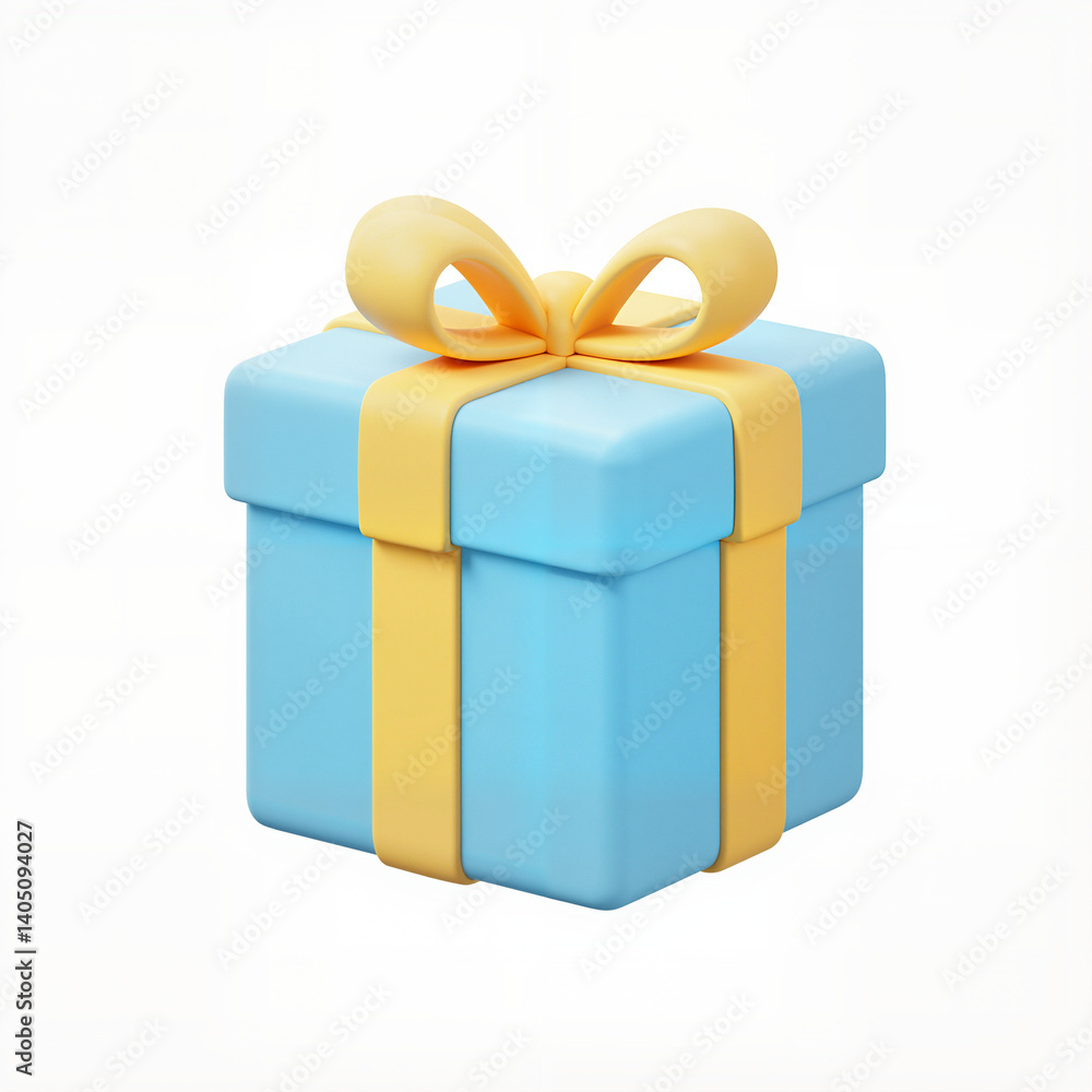 Bright blue gift box with yellow ribbon on a light background Bright blue gift box with yellow ribbon on a light background