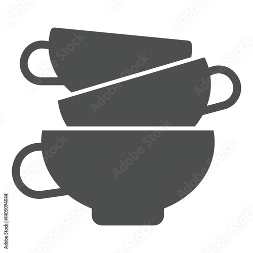 Cups stacked solid icon, pottery making concept. Vector graphics. Three cups, storage sign on white background, glyph style icon for mobile or web design.