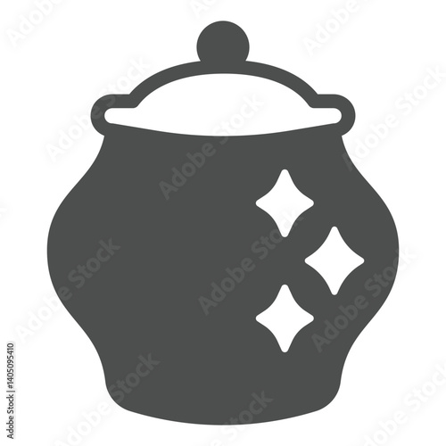 Lacquered pot with lid solid icon, pottery concept. Vector graphics. Pot for food sign on white background, glyph style icon for mobile or web design.