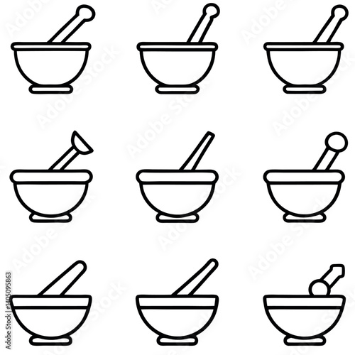 Set of Outline Illustrations of Traditional Apothecary Tools