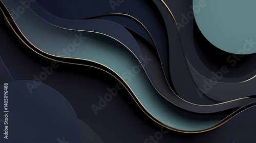 minimalist abstract background using a dark color palette, featuring deep navy blue, charcoal black, and subtle accents of gold and muted teal