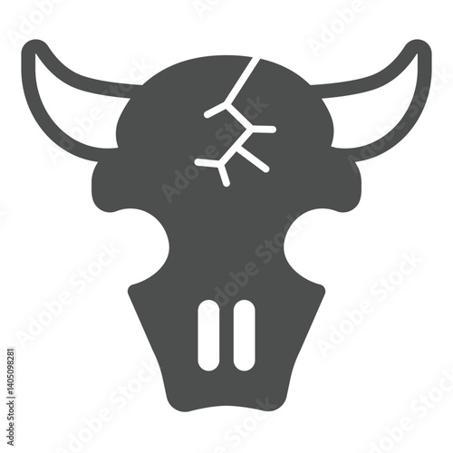 Skull of bull animal solid icon, arabian desert concept. Vector graphics. Bull head with horns, skeleton part sign on white background, glyph style icon for mobile or web design.