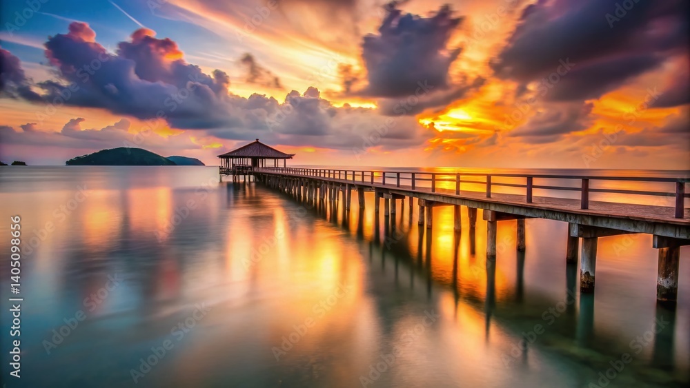 Fototapeta premium Koh Libong Pier at Sunset - Long Exposure Photography Stock Photo