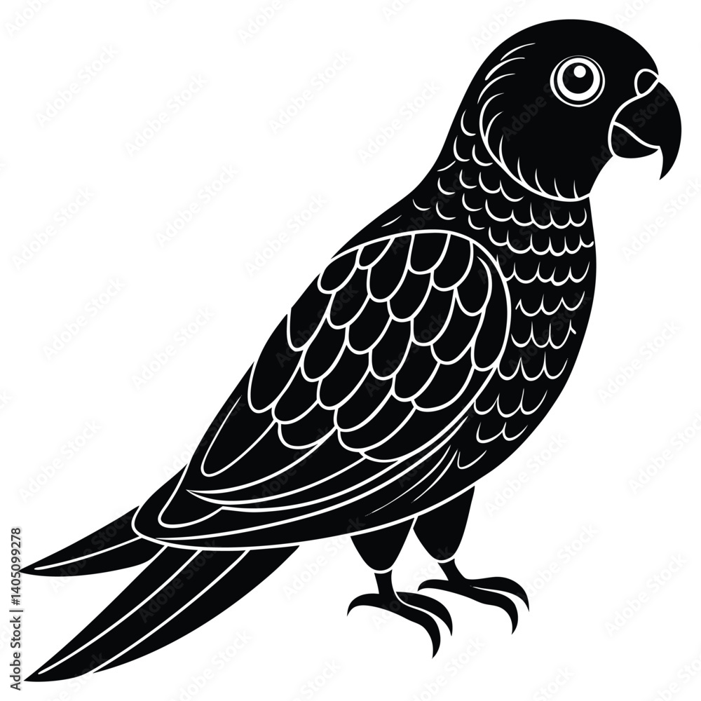 Obraz premium Black silhouette of a wild bird on a branch, vector illustration