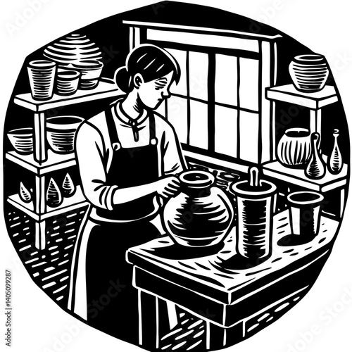Crafting pottery in a studio with a focus on artistry  