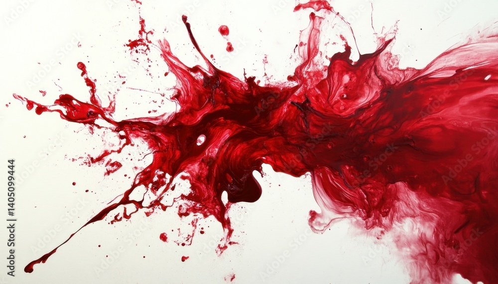 Crimson cascade: An abstract explosion of vibrant red pigment on white canvas Crimson cascade: An abstract explosion of vibrant red pigment on white canvas