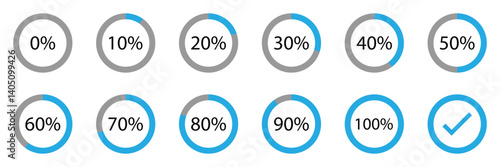Circle loading or circle progress collection. Set of circle percentage diagrams for infographics 0,10, 20, 30, 40, 50, 60, 70, 80, 90, 100 percent in black and of Vector.