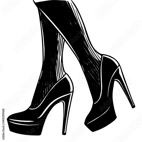 Stylish high heels on legs in black stockings  