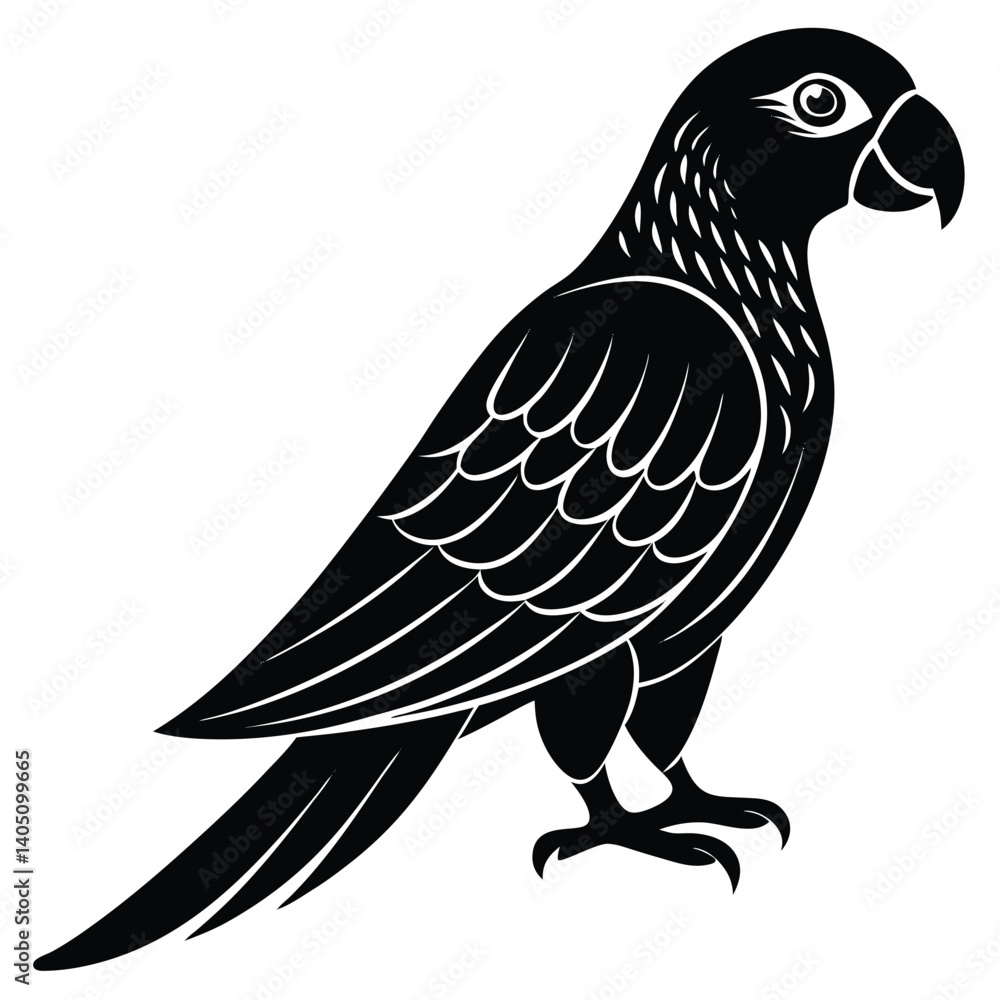 Fototapeta premium Black bird silhouette on a winter branch, a vector wildlife illustration