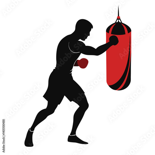 realistic silhouette of a boxer punching a speed bag vector illustration