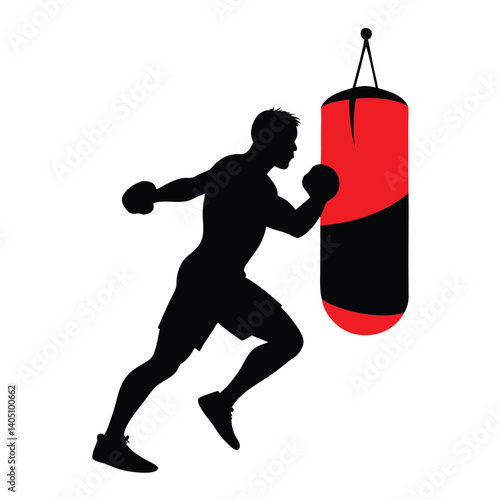 realistic silhouette of a boxer punching a speed bag vector illustration