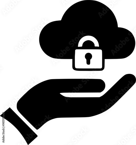 Secure Cloud Access Icon with Lock and Hand Symbol