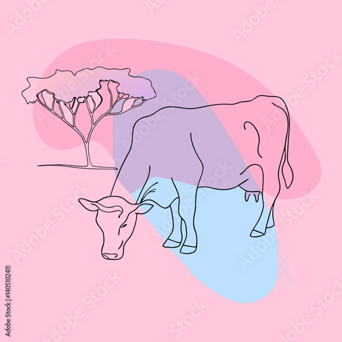 Majestic Cow Grazing in Lush Green Pasture, Peaceful Farm Animal hay sun sky milk beef meat food barn