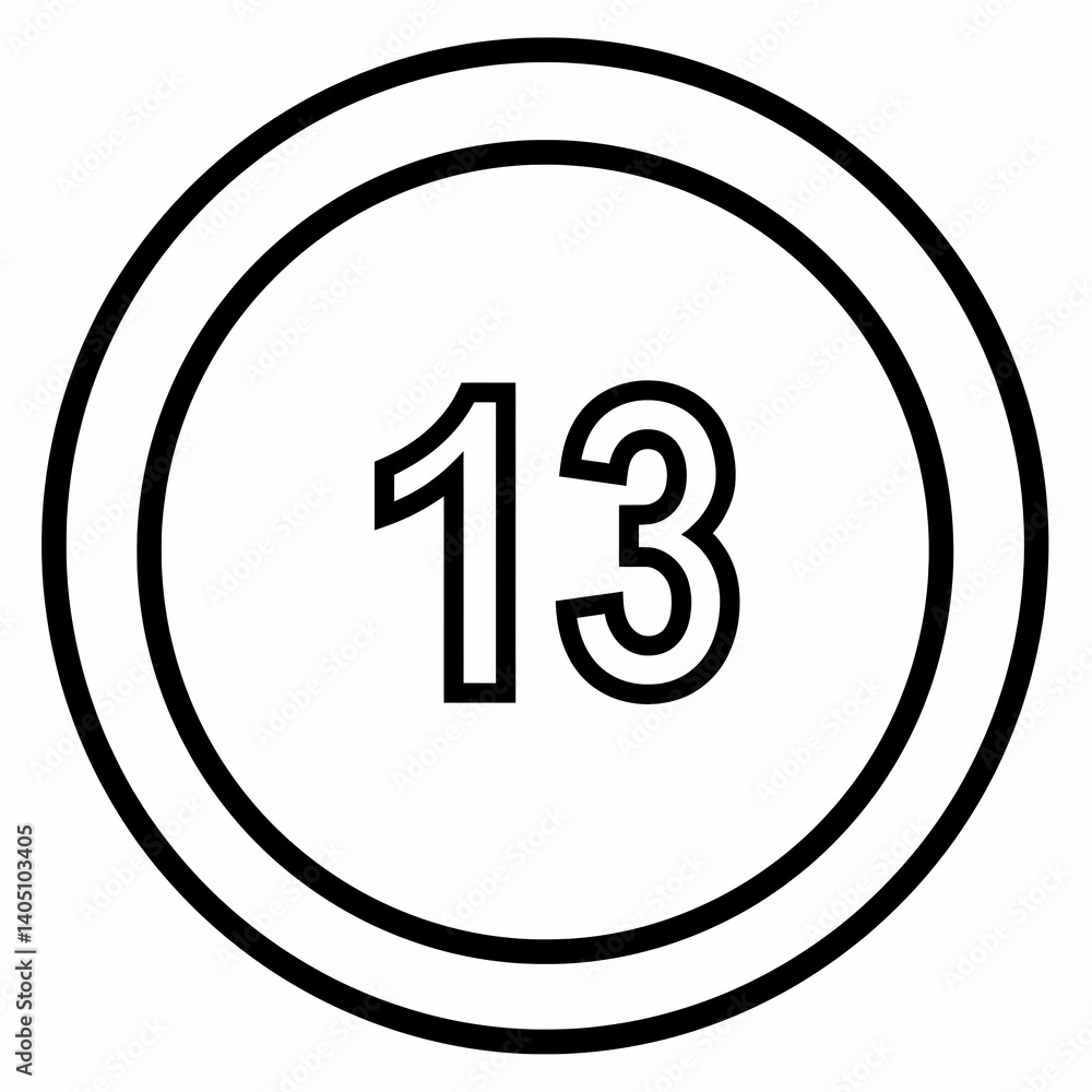 Number Thirteen in Bold Outline Circle Graphic Design Element Number Thirteen in Bold Outline Circle Graphic Design Element