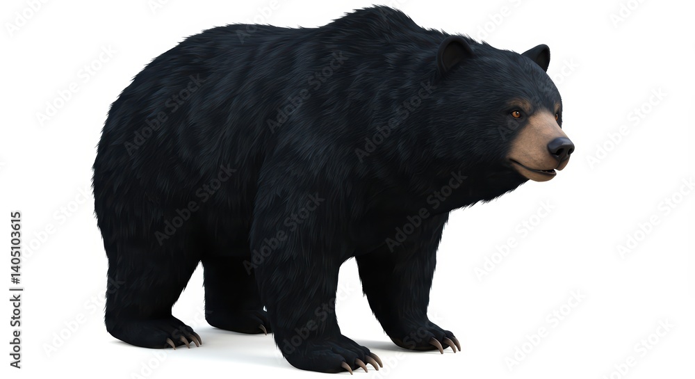 Fototapeta premium Standing Black Bear Wildlife Animal on White Background