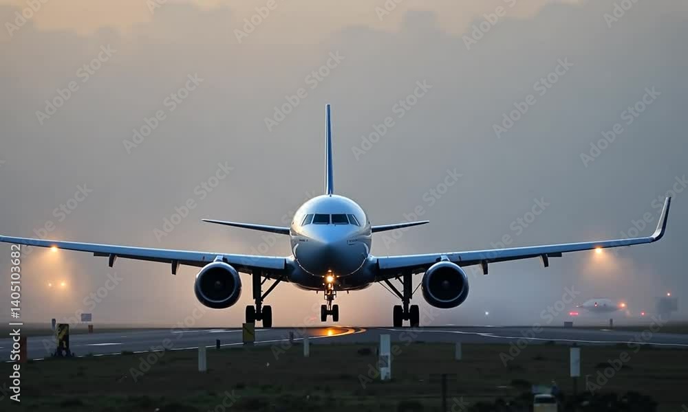 A plane lands on the runway A plane lands on the runway