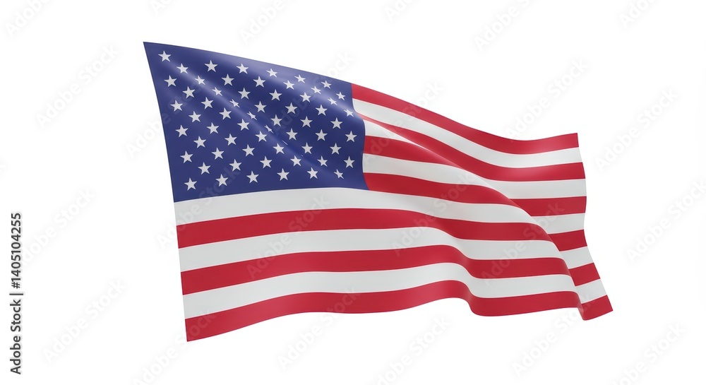 Fototapeta premium Waving Flag with Stars and Stripes on White Background