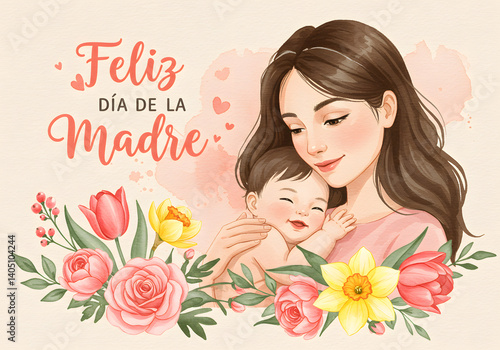 design feliz dia de la madre and flowers pastel vintage style