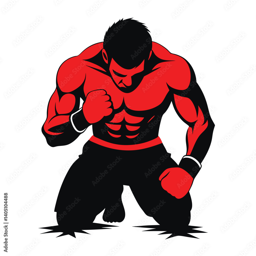Fototapeta premium realistic silhouette of a boxer post-fight with hands down vector illustration