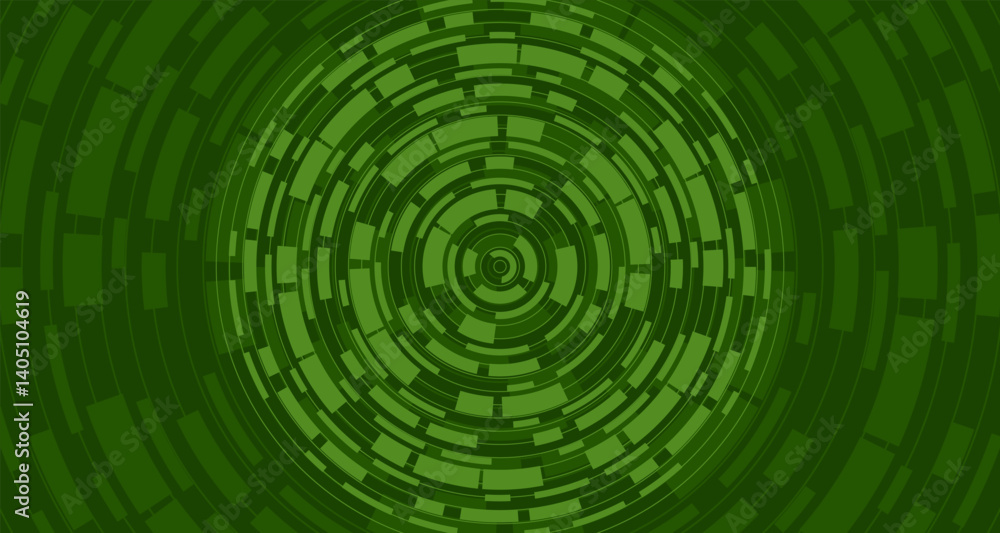 Abstract background featuring concentric rings and segmented circular shapes in varying shades of green. Radiating from the center. Abstract background featuring concentric rings and segmented circular shapes in varying shades of green. Radiating from the center.