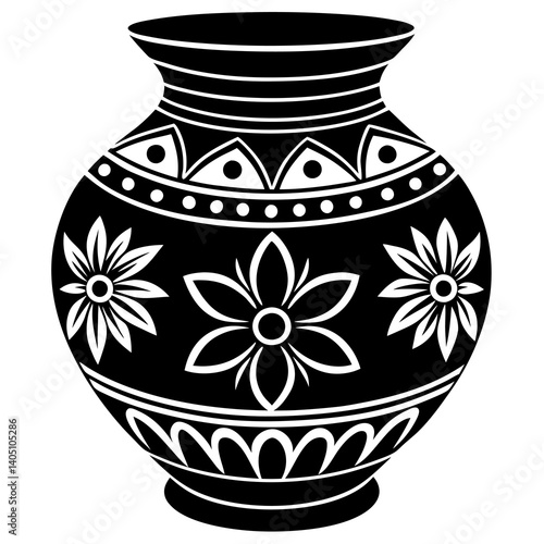 Intricate Indian Ceramic Pot: Decorative Vector Art for Design Projects, Prints, and More! ai eps svg