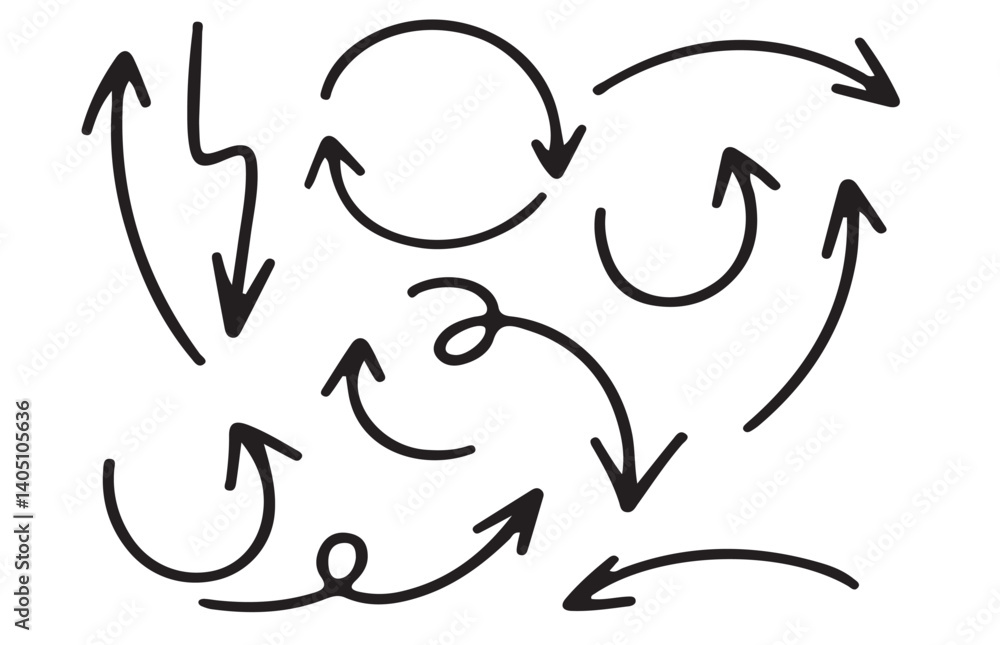 Obraz premium Arrow vector elements hand drawn arrows brush stock curly arrow collection. vector eps 10