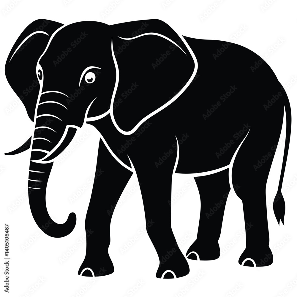 Obraz premium Gray elephant vector illustration shows a large wild mammal with a trunk