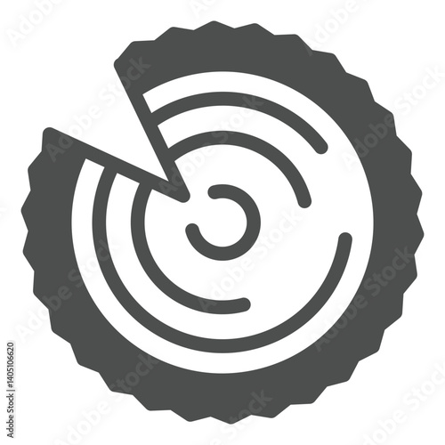 Log circle with tree bark solid icon, forest industry concept. Vector graphics. Chipped log, woodwork sign on white background, glyph style icon for mobile or web design.