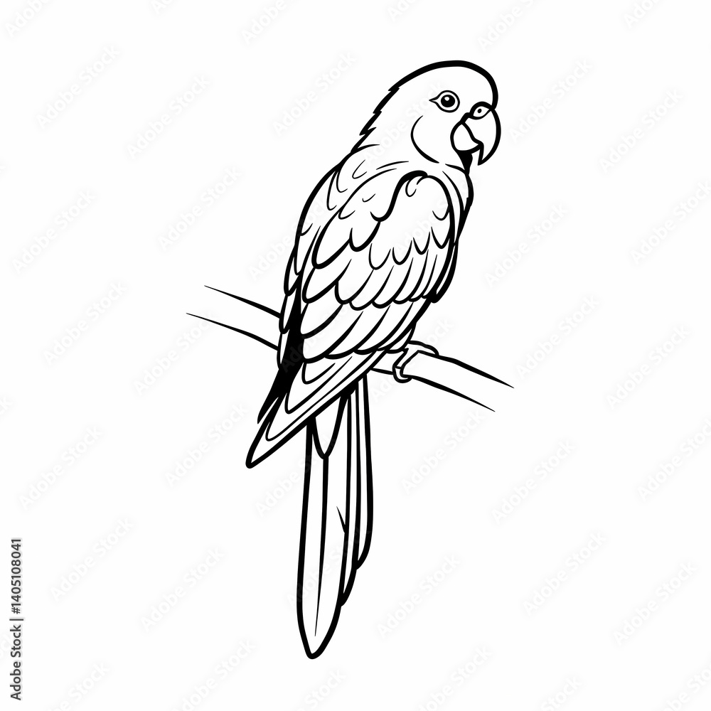 Fototapeta premium Elegant Line Art Parrot Illustration Tropical Bird Drawing