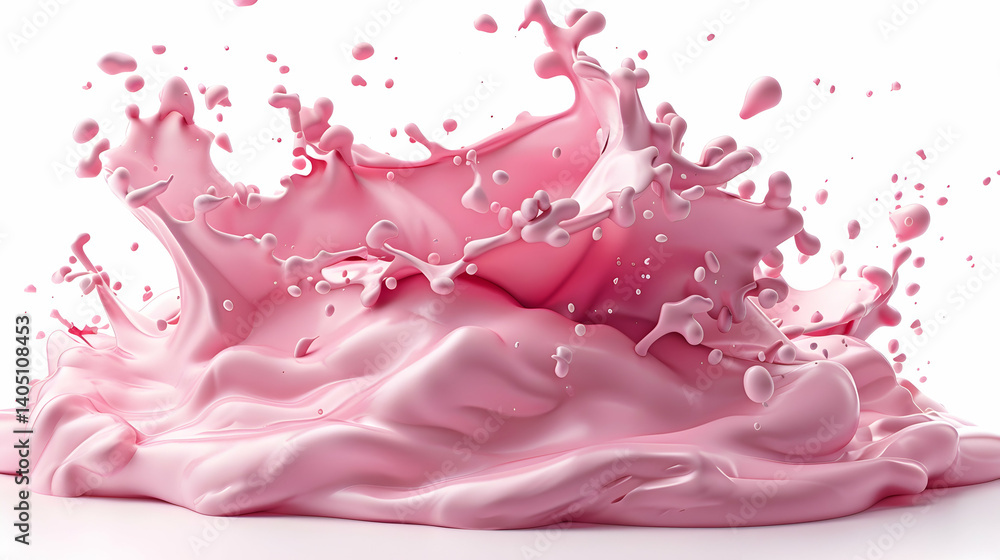 A vibrant splash of pink liquid creating dynamic shapes against a clean white background scene A vibrant splash of pink liquid creating dynamic shapes against a clean white background scene