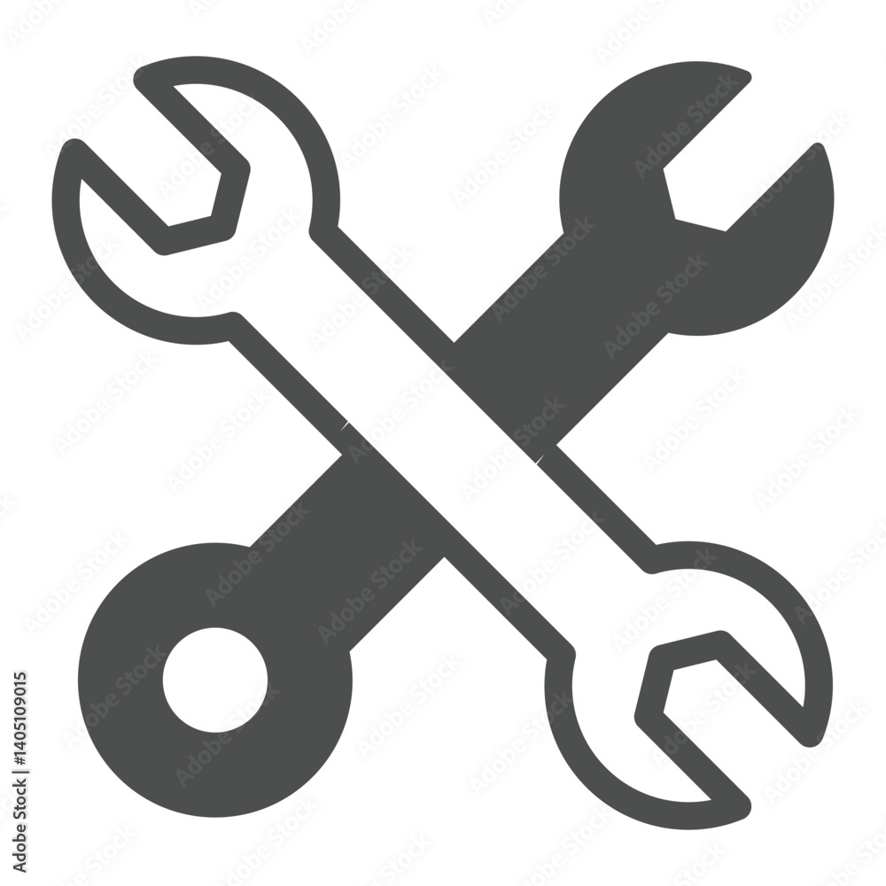 Crossed wrenches solid icon, repair service concept. Vector graphics. Mechanician tools sign on white background, glyph style icon for mobile or web design. Crossed wrenches solid icon, repair service concept. Vector graphics. Mechanician tools sign on white background, glyph style icon for mobile or web design.
