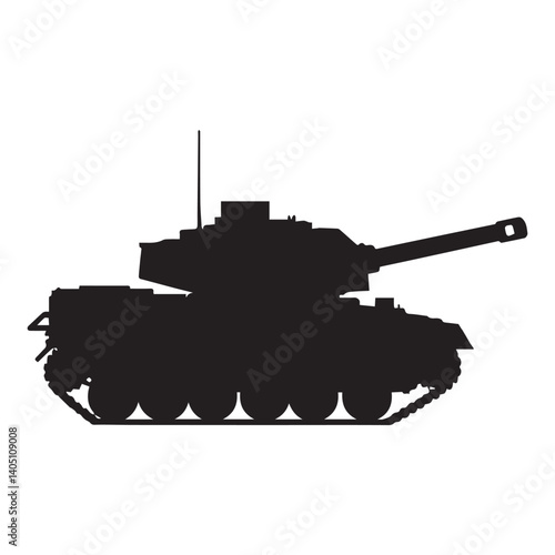 A military tank with a muzzle Military equipment Silhouette White Background.