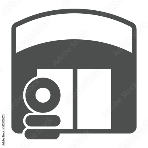 Garage with car tires solid icon, repair service concept. Vector graphics. Wrehousing, staff sign on white background, glyph style icon for mobile or web design.