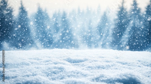 Wallpaper Mural Snow-covered landscape with falling snowflakes and pine trees Torontodigital.ca